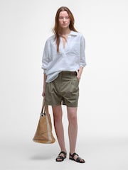 Barbour® Green Cecile Pleated 100% Cotton Shorts - Image 1 of 5