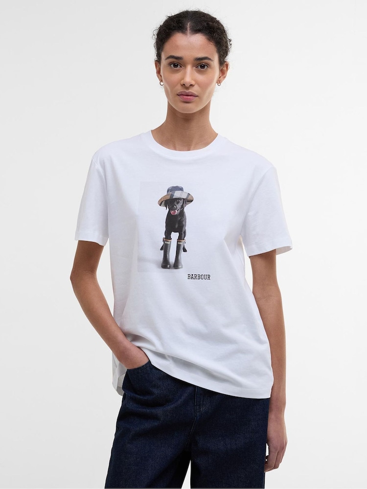 Barbour® White Woodrow Dog Print 100% Cotton T-Shirt - Image 1 of 4