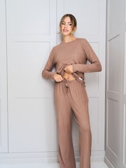 Jim Jam the Label Ribbed Lounge Brown Pyjamas Set - Image 1 of 13