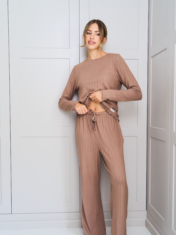 Jim Jam the Label Ribbed Lounge Brown Pyjamas Set - Image 1 of 13