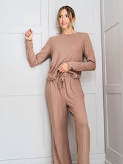 Jim Jam the Label Ribbed Lounge Brown Pyjamas Set - Image 2 of 13