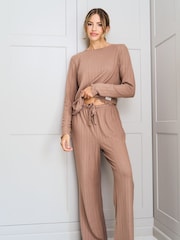 Jim Jam the Label Ribbed Lounge Brown Pyjamas Set - Image 4 of 13