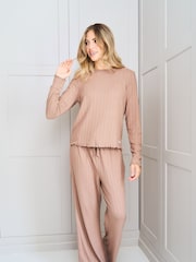 Jim Jam the Label Ribbed Lounge Brown Pyjamas Set - Image 7 of 13