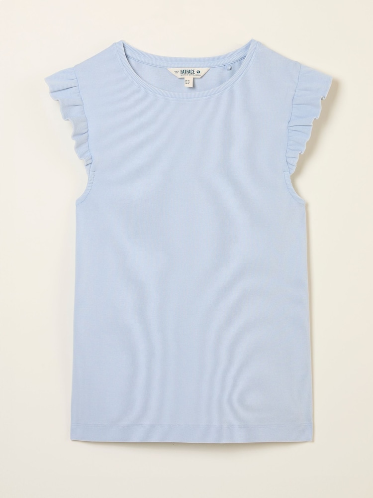 FatFace Light Blue Frill Sleeveless Top - Image 1 of 1
