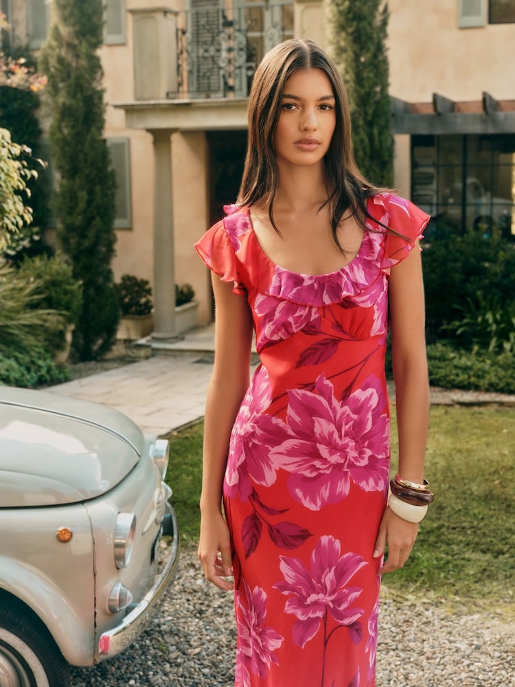 Friends Like These Chiffon Frill Sleeve Ruffle Maxi Dress - Imagem 1 de 5
