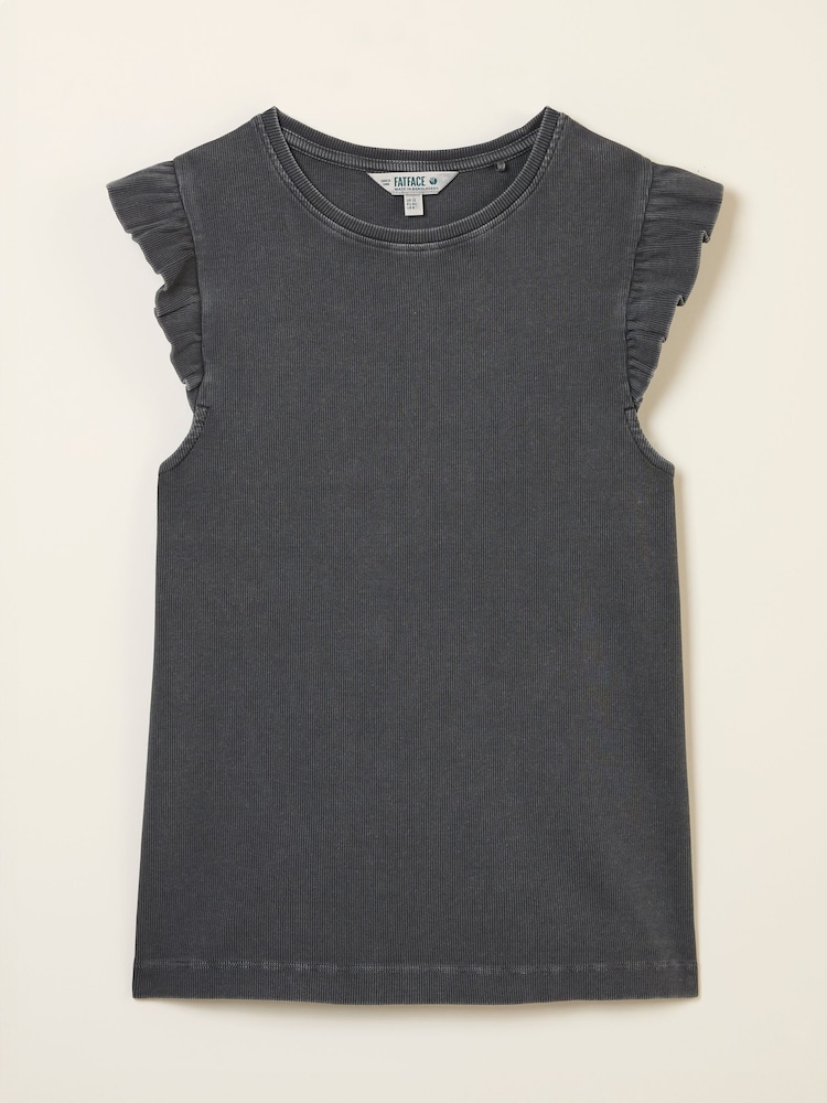 FatFace Charcoal Grey Frill Sleeveless Top - Image 1 of 1