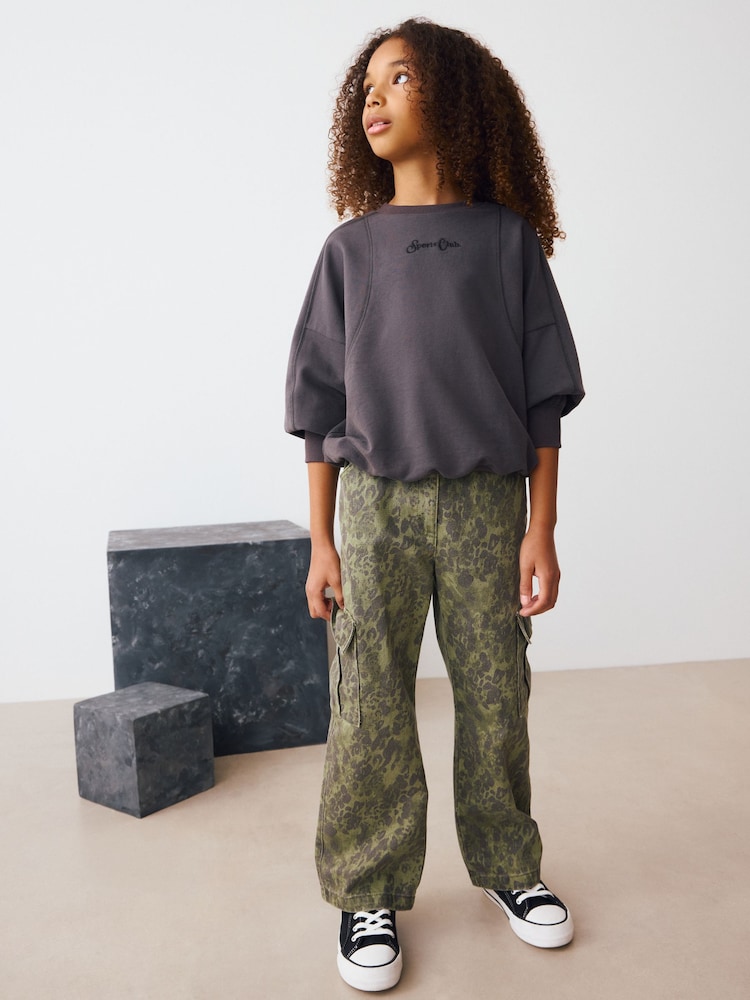 Green Leopard Wide Leg Cargo Jeans (3-16yrs) - Image 2 of 4 Green Leopard Wide Leg Cargo Jeans (3-16yrs) - Image 2 of 4
