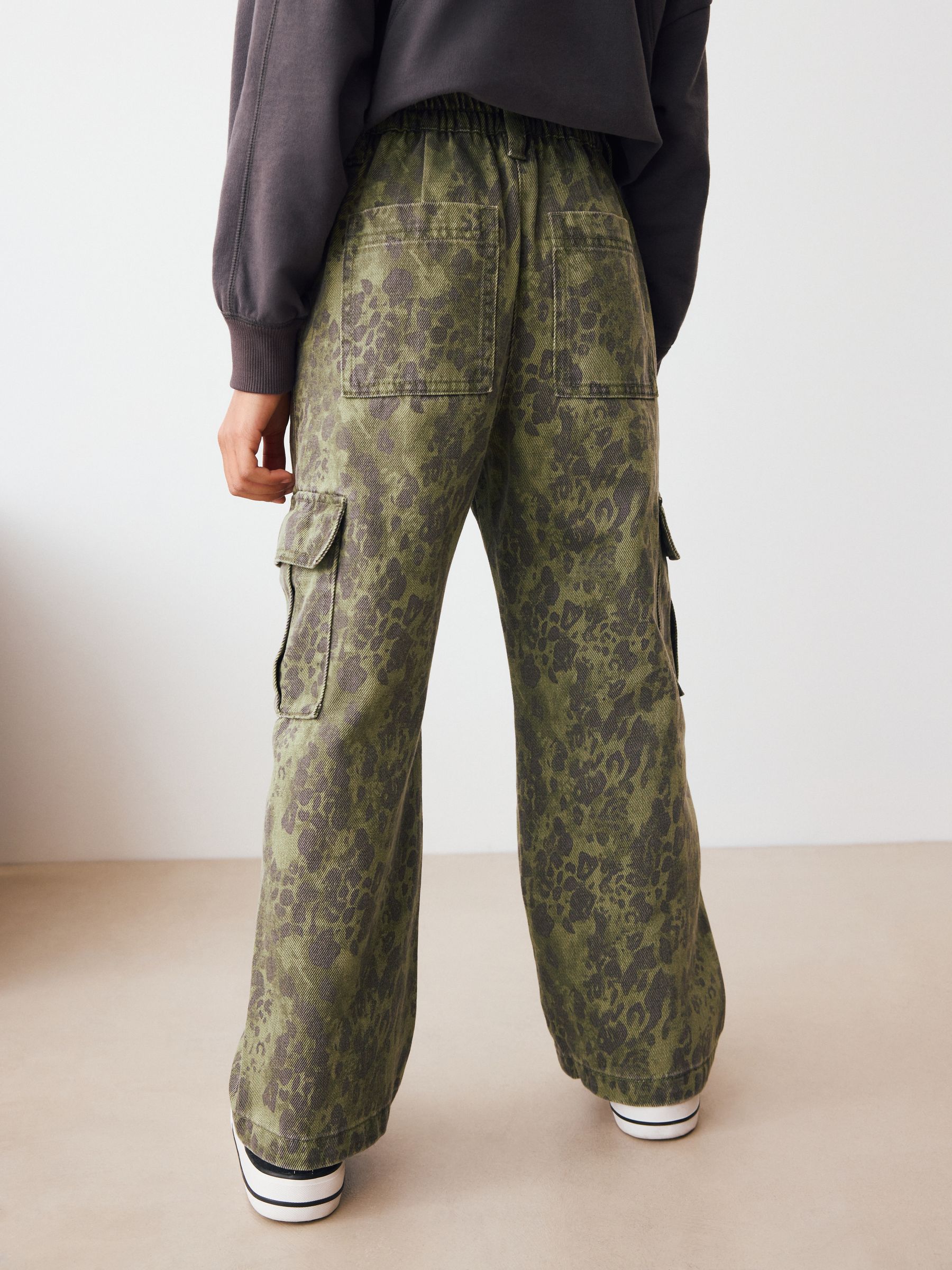 Buy Green Leopard Wide Leg Cargo Jeans (3-16yrs) from Next USA