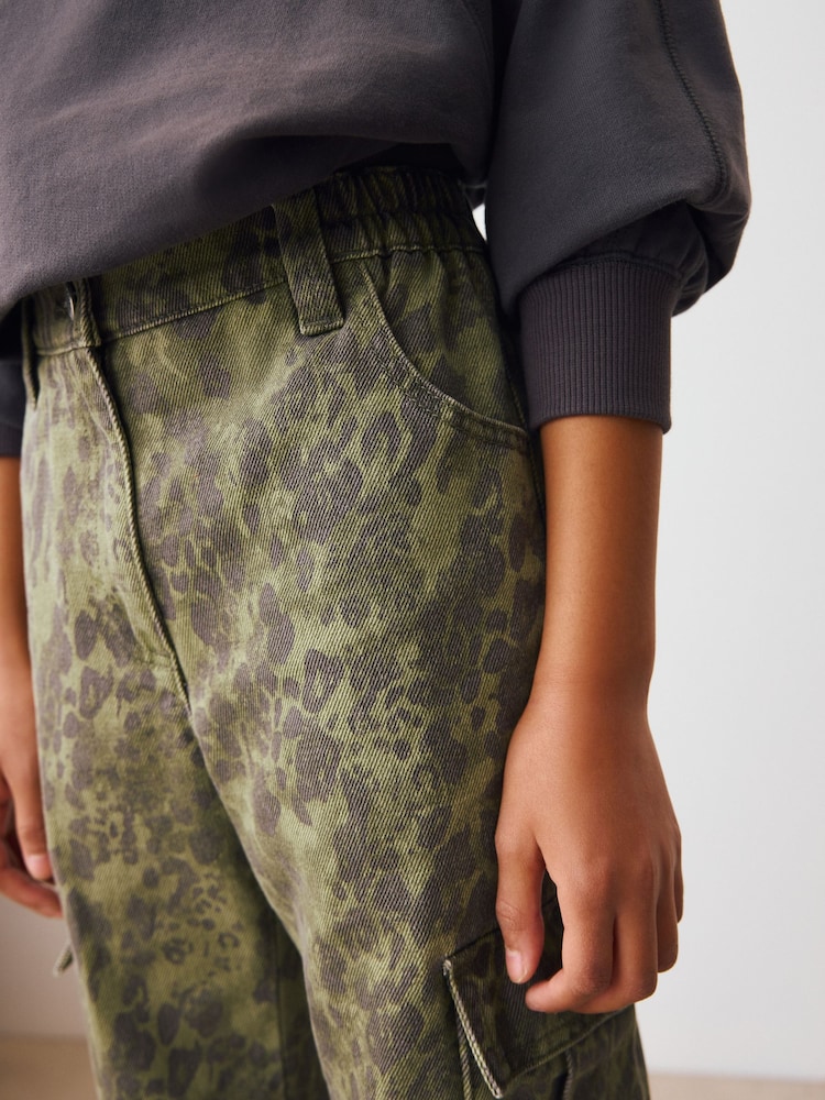 Green Leopard Wide Leg Cargo Jeans (3-16yrs) - Image 4 of 4 Green Leopard Wide Leg Cargo Jeans (3-16yrs) - Image 4 of 4