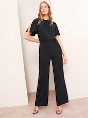 Friends Like These Black Cowl Neck Angel Sleeve Jumpsuit - Image 1 of 4