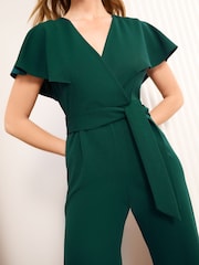 Friends Like These Green Short Frill Sleeve Scuba Wrap Jumpsuit - Image 3 of 4