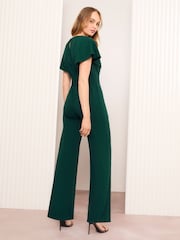 Friends Like These Green Short Frill Sleeve Scuba Wrap Jumpsuit - Image 4 of 4