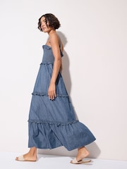 Friends Like These Rinse Blue Chambray Tiered 100% Cotton Midi Dress - Image 3 of 4