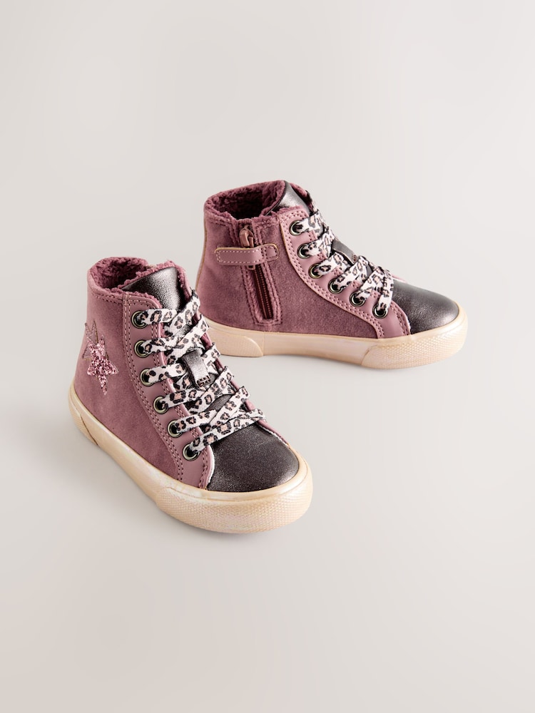 Purple Standard Fit (F) Star High Top Trainers - Image 1 of 5