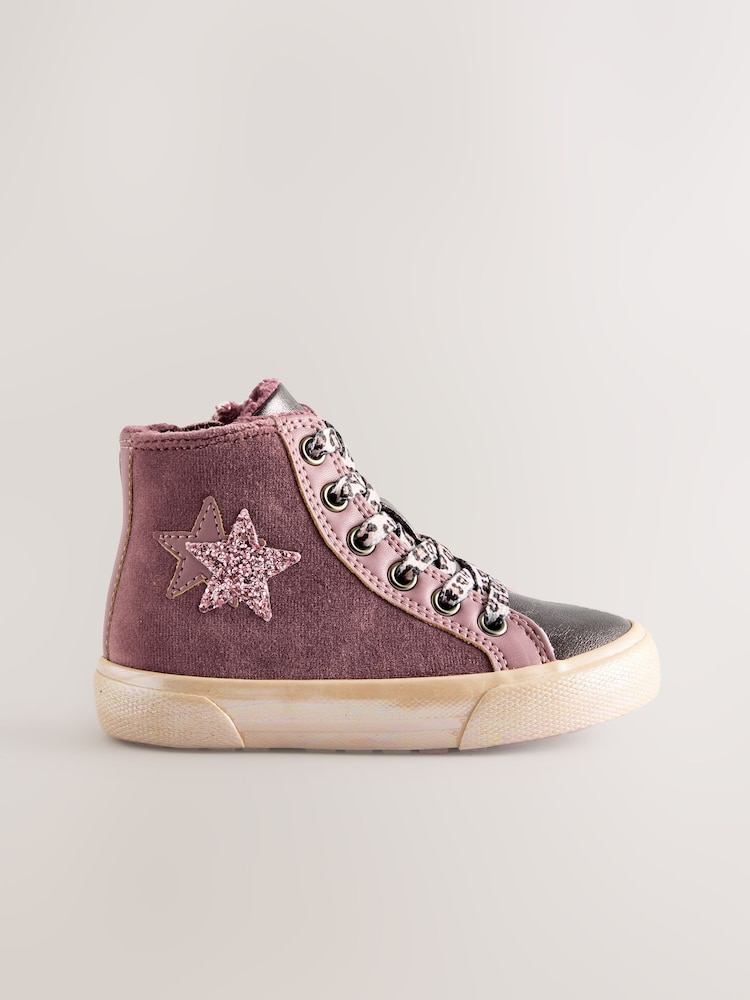 Purple Standard Fit (F) Star High Top Trainers - Image 2 of 5 Purple Standard Fit (F) Star High Top Trainers - Image 2 of 5