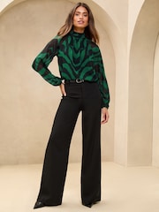 Lipsy Green Print High Neck Blouson Blouse - Image 2 of 4