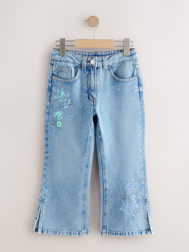 Light Blue Denim Floral Embellished Flare Jeans (3-16yrs) - Image 1 of 5