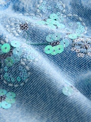 Light Blue Denim Floral Embellished Flare Jeans (3-16yrs) - Image 3 of 5