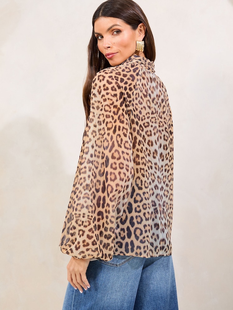 Lipsy Animal Print High Neck Blouson Blouse - Image 4 of 4