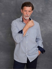 The Savile Row Company Blue 100% Cotton Stripe Classic Fit Smart Casual Shirt - Image 3 of 7