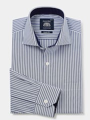 The Savile Row Company Blue 100% Cotton Stripe Classic Fit Smart Casual Shirt - Image 5 of 7