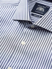The Savile Row Company Blue 100% Cotton Stripe Classic Fit Smart Casual Shirt - Image 7 of 7