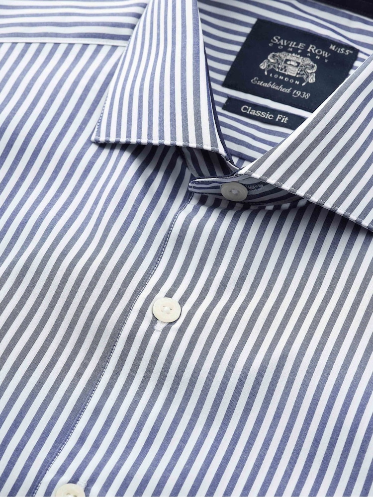 The Savile Row Company Blue 100% Cotton Stripe Classic Fit Smart Casual Shirt - Image 7 of 7