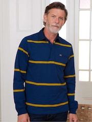 The Savile Row Company Blue Navy Gold Stripe Heavyweight 100% Cotton Jersey Rugby Shirt - Изображение 2 из 4