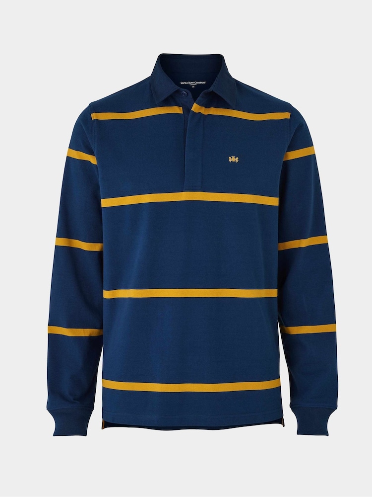 The Savile Row Company Blue Navy Gold Stripe Heavyweight 100% Cotton Jersey Rugby Shirt - Изображение 4 из 4