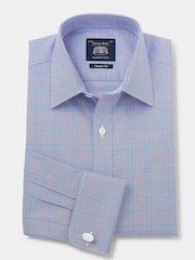 The Savile Row Company Blue 100% Cotton PoW Check Classic Fit Formal Shirt - Image 5 of 7