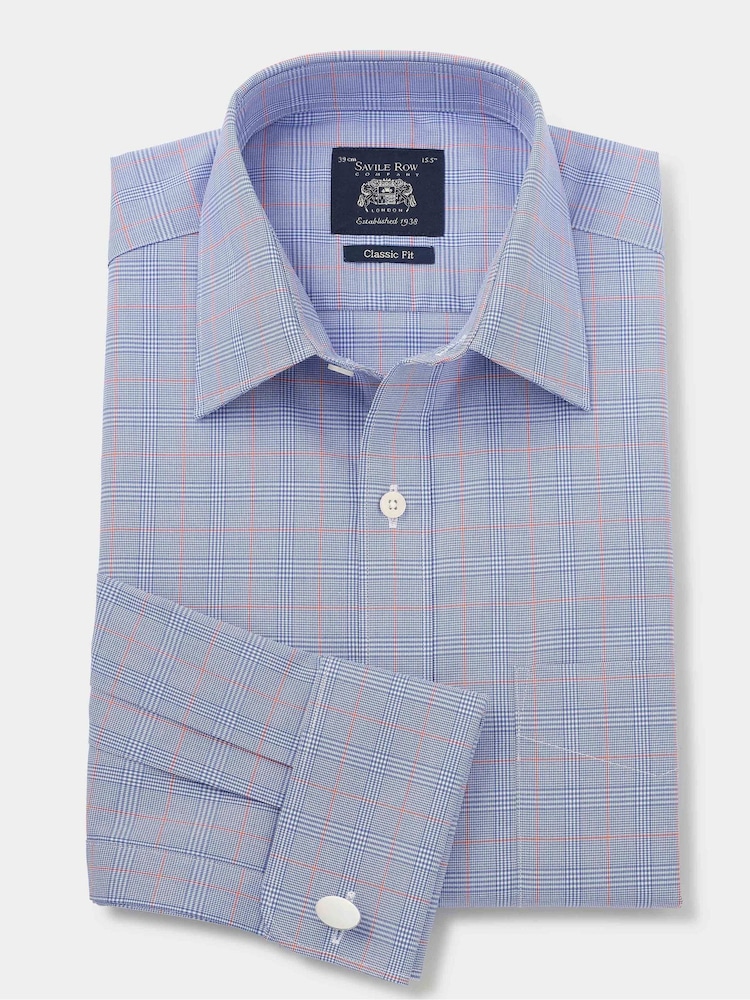 The Savile Row Company Blue 100% Cotton PoW Check Classic Fit Formal Shirt - Image 5 of 7