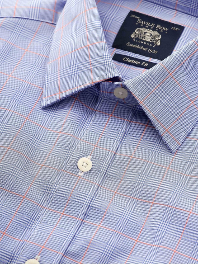The Savile Row Company Blue 100% Cotton PoW Check Classic Fit Formal Shirt - Image 7 of 7