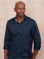 The Savile Row Company Blue 100% Cotton Classic Fit Smart Casual Shirt - Image 4 of 7