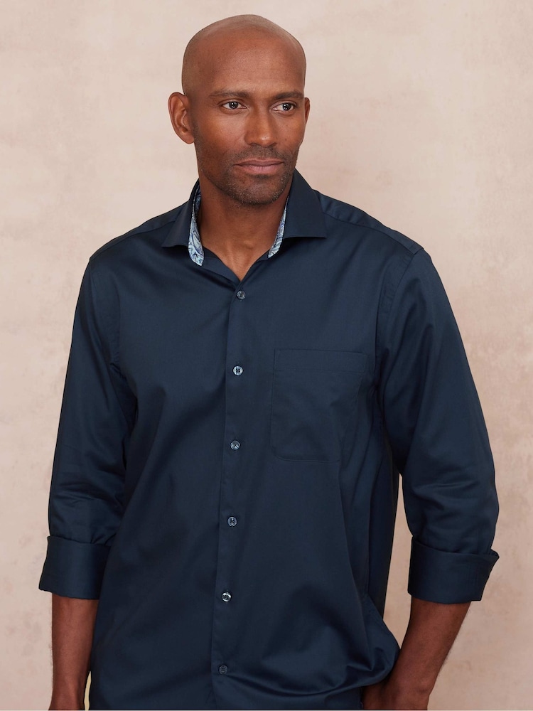 The Savile Row Company Blue 100% Cotton Classic Fit Smart Casual Shirt - Image 4 of 7