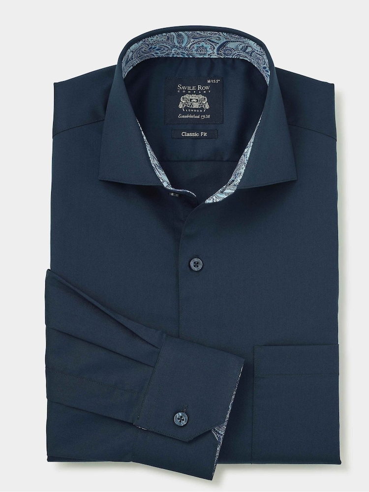The Savile Row Company Blue 100% Cotton Classic Fit Smart Casual Shirt - Image 5 of 7