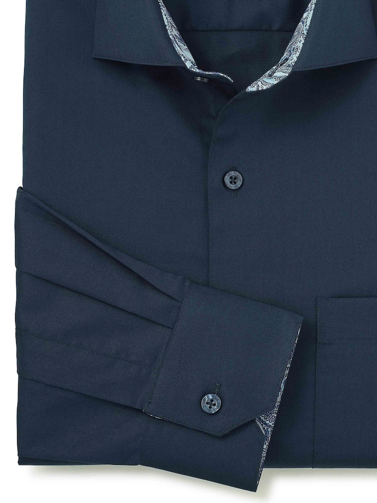 The Savile Row Company Blue 100% Cotton Classic Fit Smart Casual Shirt - Image 6 of 7