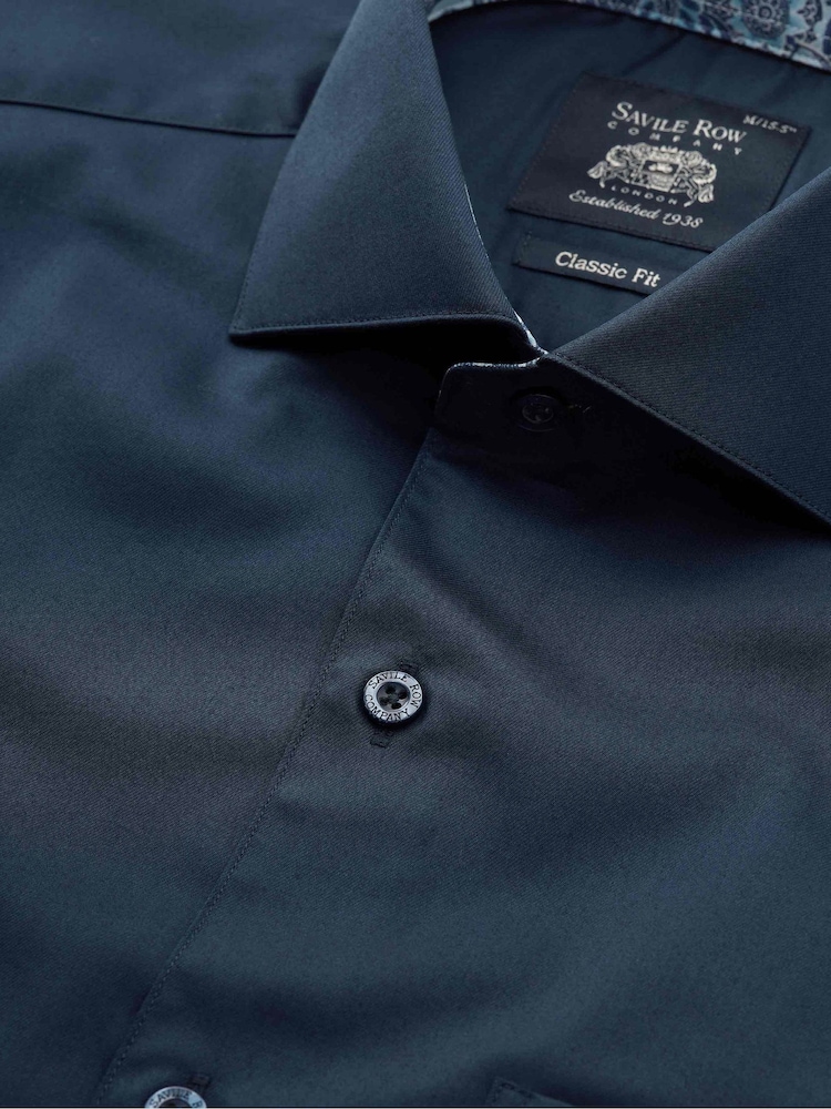 The Savile Row Company Blue 100% Cotton Classic Fit Smart Casual Shirt - Image 7 of 7
