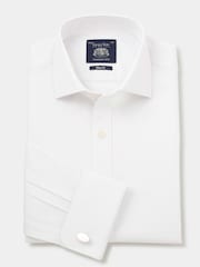 Белый - The Savile Row Company Slim Fit 100% Cotton Herringbone Formal Shirt - Image 5 of 7