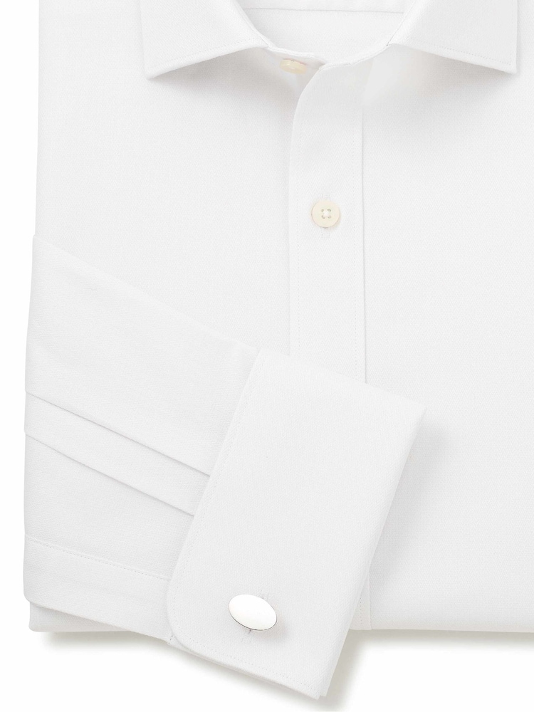Белый - The Savile Row Company Slim Fit 100% Cotton Herringbone Formal Shirt - Image 7 of 7