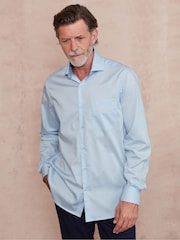 The Savile Row Company Blue Twill 100% Cotton Classic Fit Smart-Casual Shirt - Image 1 of 6