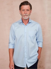 The Savile Row Company Blue Twill 100% Cotton Classic Fit Smart-Casual Shirt - Image 2 of 6