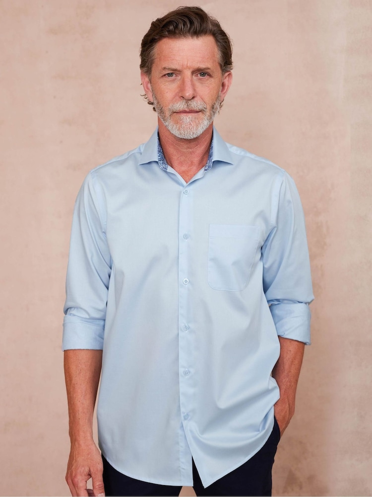 The Savile Row Company Blue Twill 100% Cotton Classic Fit Smart-Casual Shirt - Image 2 of 6