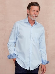 The Savile Row Company Blue Twill 100% Cotton Classic Fit Smart-Casual Shirt - Image 3 of 6