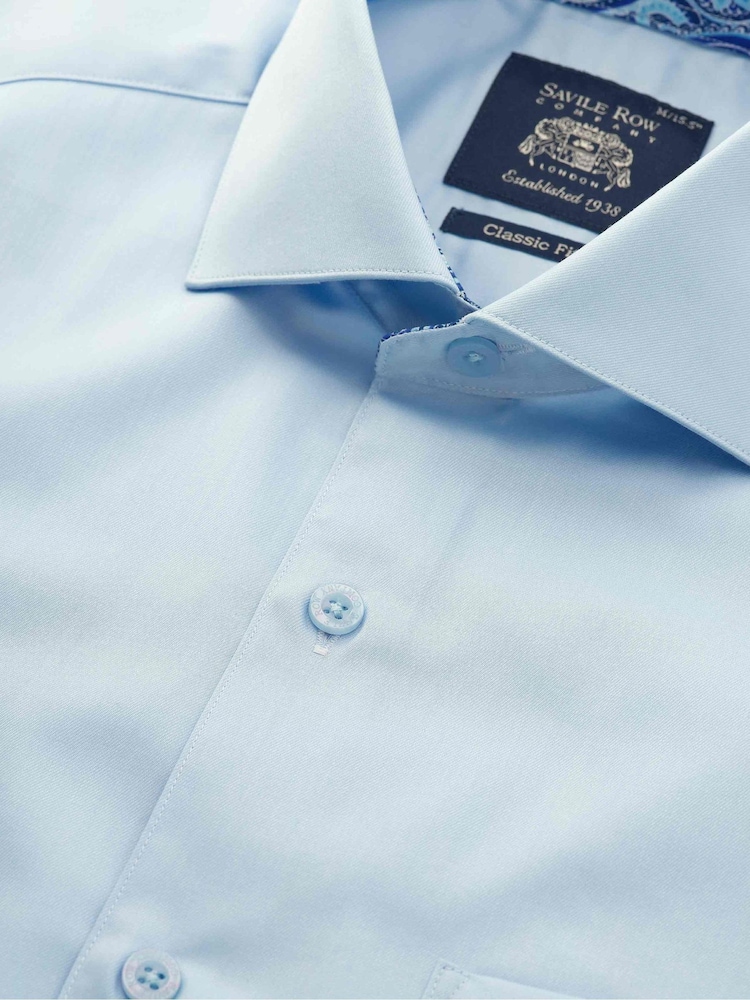 The Savile Row Company Blue Twill 100% Cotton Classic Fit Smart-Casual Shirt - Image 6 of 6