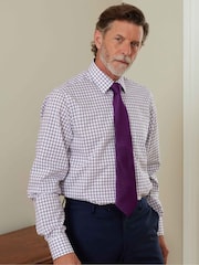The Savile Row Company 100% Cotton Grid Check Classic Fit Formal White Shirt - Image 2 of 6