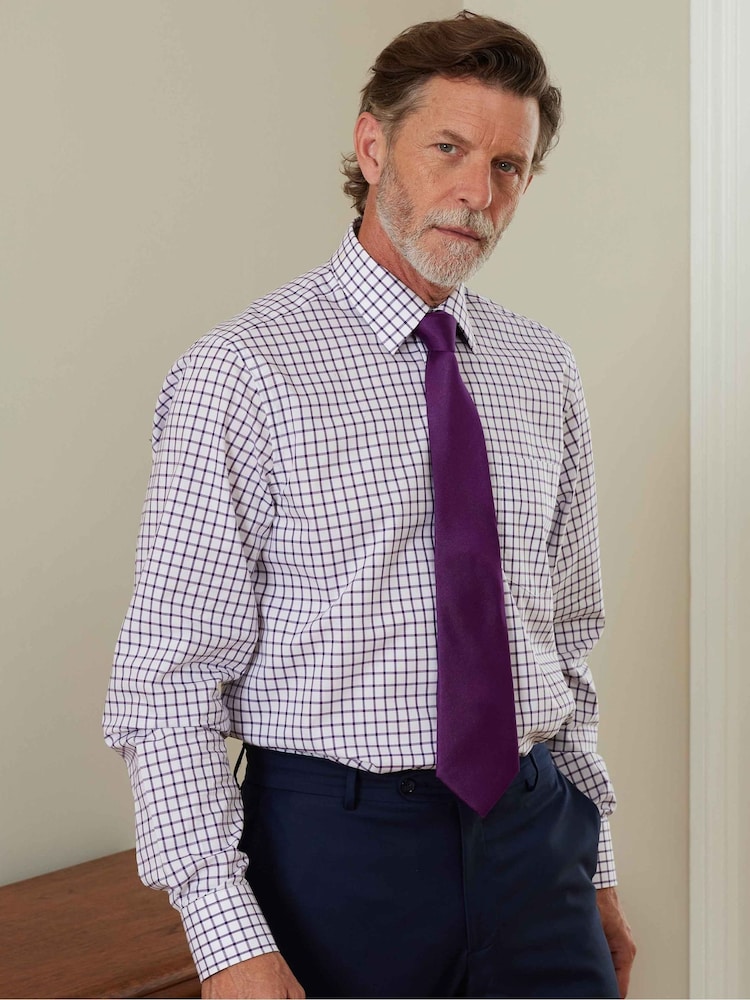 The Savile Row Company 100% Cotton Grid Check Classic Fit Formal White Shirt - Image 2 of 6