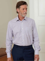 The Savile Row Company 100% Cotton Grid Check Classic Fit Formal White Shirt - Image 3 of 6