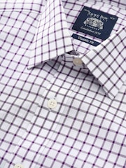 The Savile Row Company 100% Cotton Grid Check Classic Fit Formal White Shirt - Image 6 of 6
