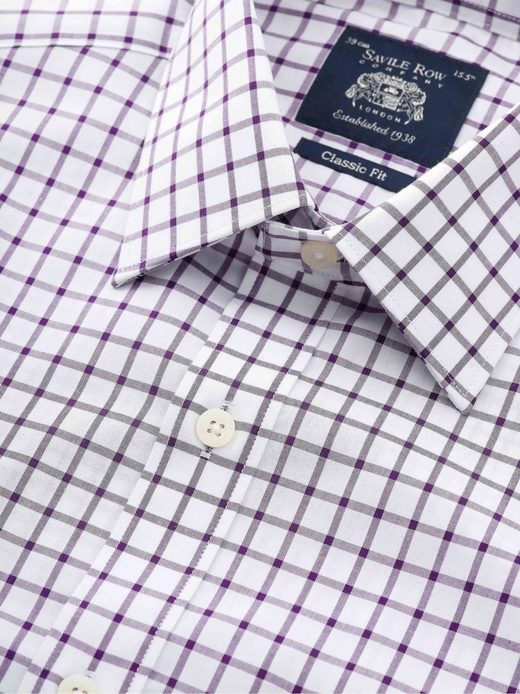 The Savile Row Company 100% Cotton Grid Check Classic Fit Formal White Shirt - Image 6 of 6