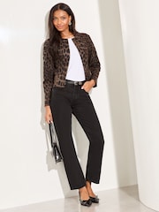 Lipsy Brown Animal Printed Cropped Collarless Blazer - Image 3 of 4